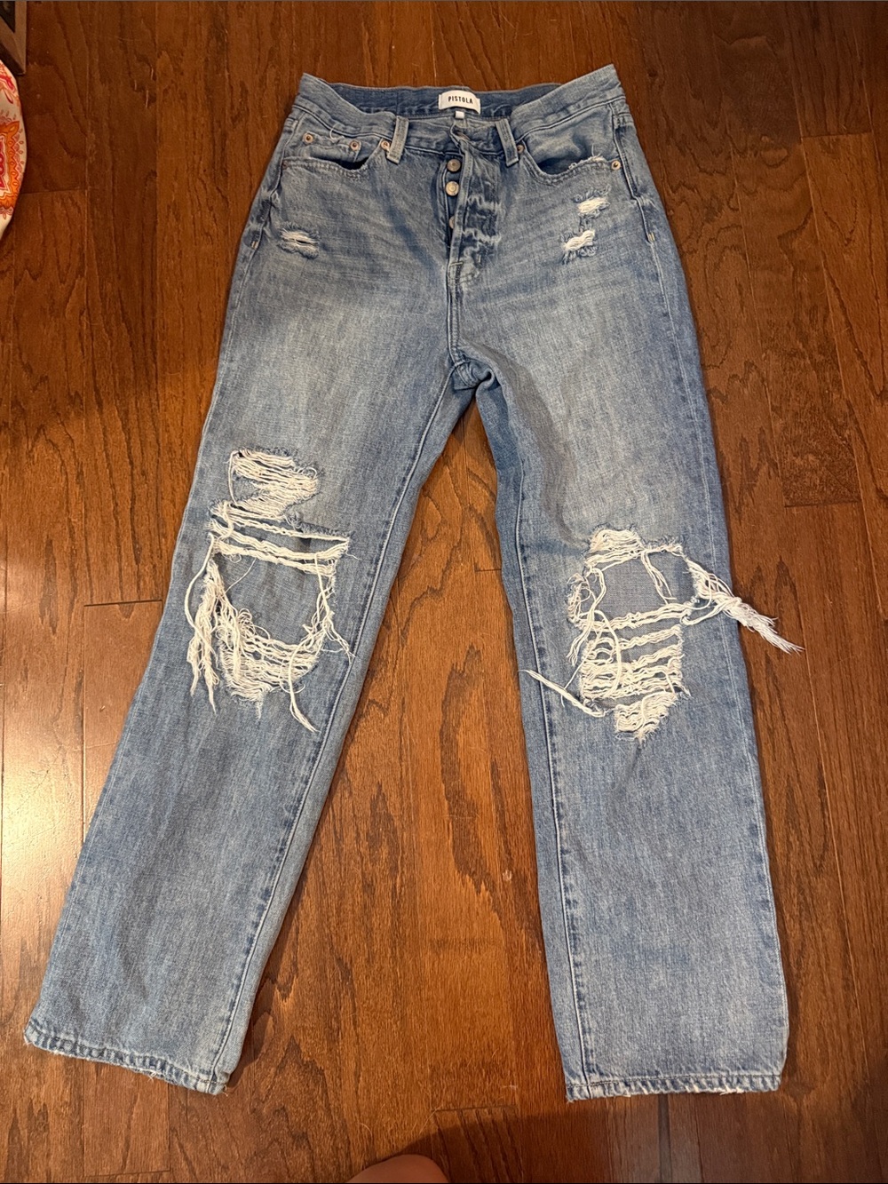 pistola Light Blue Distressed Flare Jeans